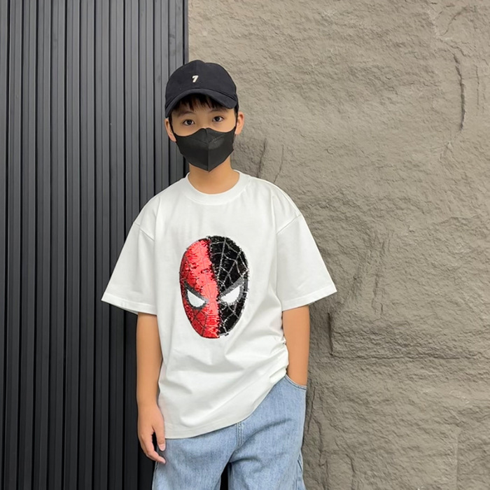 Padres e hijos con lentejuelas que cambian de color para niños verano nueva entrega de una sola pieza de Camiseta de algodón de dibujos animados que cambia la cara