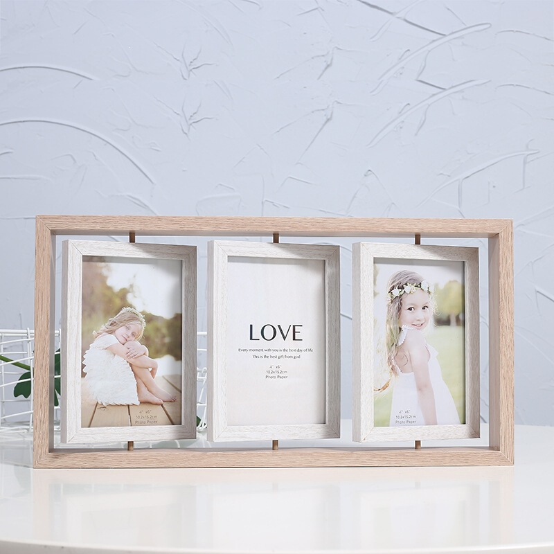Creative Nordic 6inch Wooden Double-Sided Rotating Photo Frame Stand with Multiple Photo Frames for Multiple Photos Wholesale