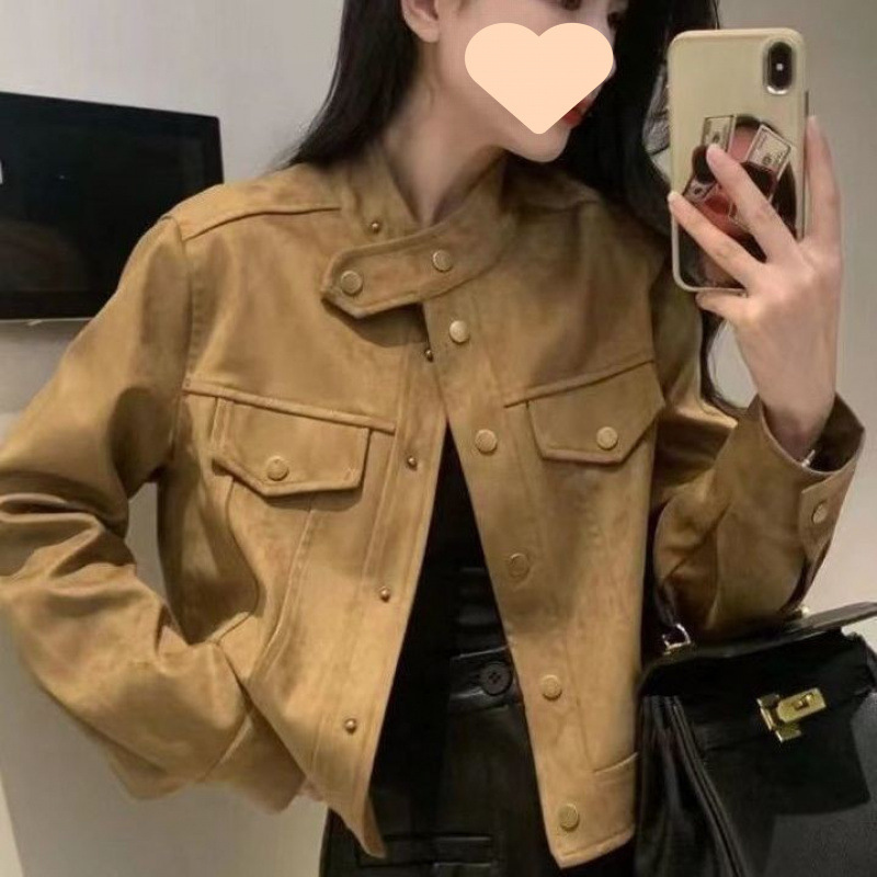 鹿革ベルベットジャケット女性の秋と冬の新しい韓国スタイルのレザーベルベットジャケット女性のルーズスリムショート長袖ジャケットトップトレンディ|undefined