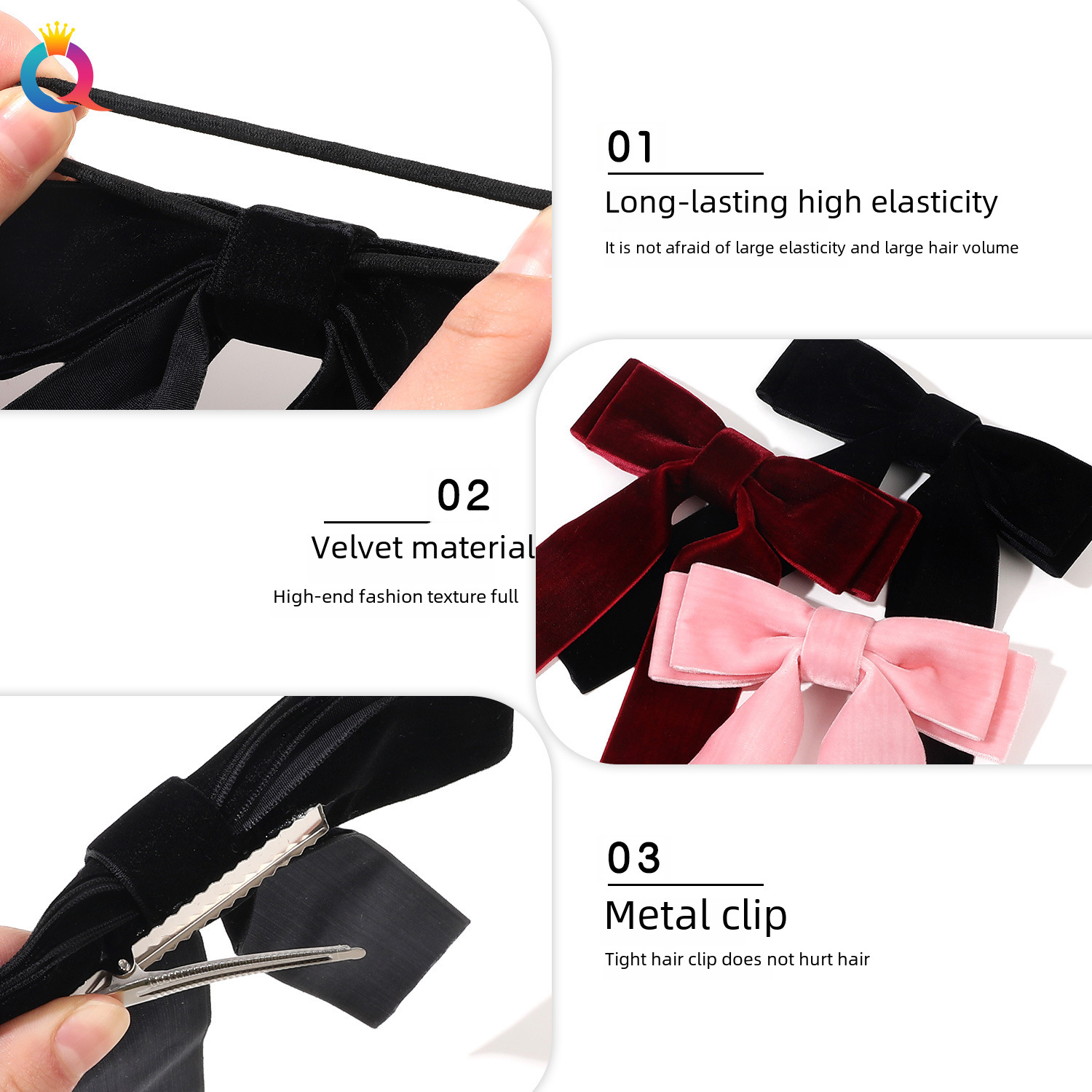 Qiyue arco tornante Corea del Sud nastro fascia di velluto semplice clip a becco d'anatra cravatta femminile accessori per capelli all'ingrosso_voghion.com