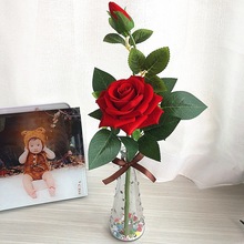 绒布玫瑰花仿真头角玫假花套装情人节礼物居家客厅桌面插花装饰