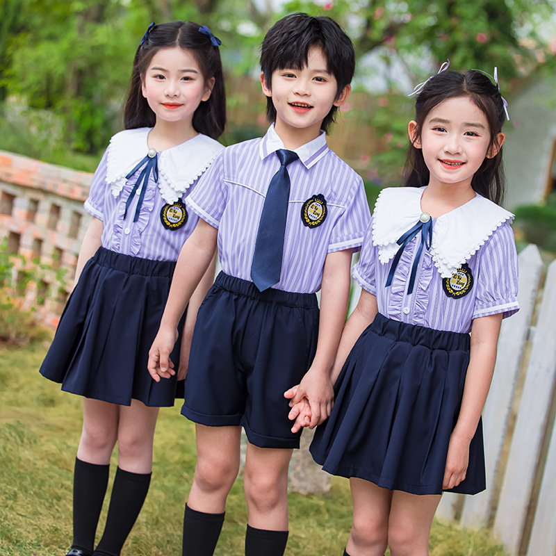 幼兒園園服夏裝兒童學院英倫風短袖班服小學生校服六一合唱演出服