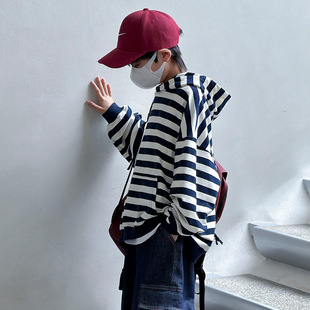 2025 Spring Heavy Boys' Striped Hooded Sweatshirt Huzhou Zhili Children's Wear Children's Jacket Wholesale