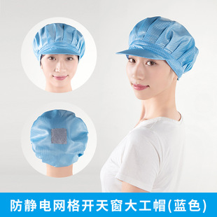 Anti-static Blue Mesh Top Hole Sunroof Open Mesh Breathable Female Work Hat Digital Workshop Peaked Cap Dustproof Large Work Cap