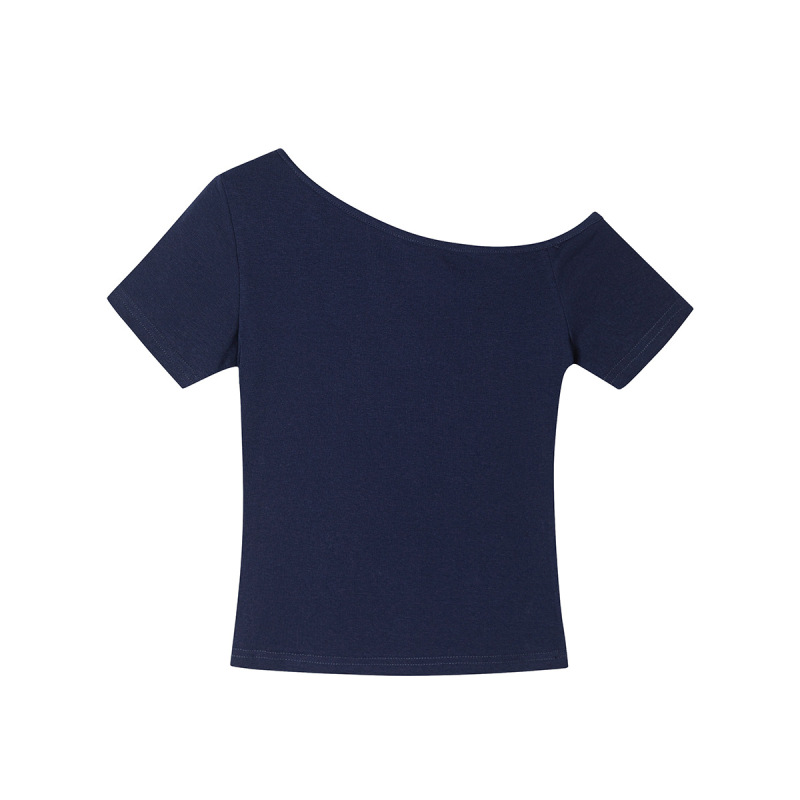 220 グラムホットガールショート Tシャツ女性のための 2025 夏の新しいスリムフィットニッチデザイン斜め肩トップトレンディ|undefined