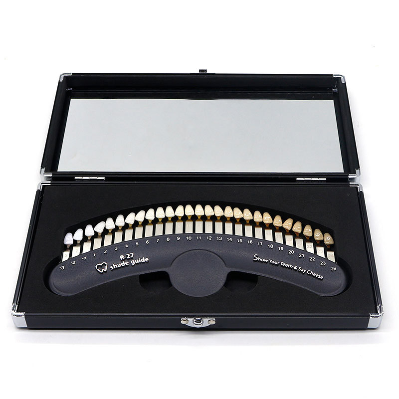 Tablero dental de 27 colores, luz fría, blanqueamiento, tarjeta colorimétrica, caja de cartón, contraste dental cosmético