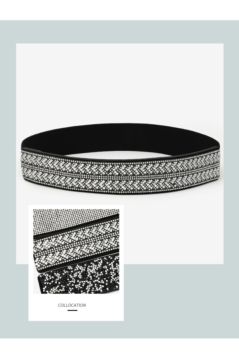 2023 Nuevo cinturón vendedor caliente Bling Water Diamond Incrustaciones de diamante completo Cinturón elástico Flash Diamond Moda para mujer Vestido versátil Cubierta de cintura de cristal_voghion.com