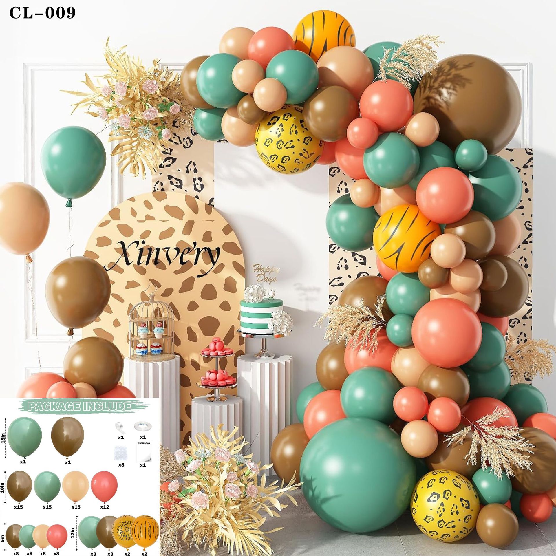Cruz-frontera serie bosque bola verde cadena traje niños cumpleaños tema Fiesta decoración selva diseño globos