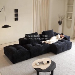 像素沙发棉麻黑色布艺沙发意式极简模块组合现代客厅转角沙发