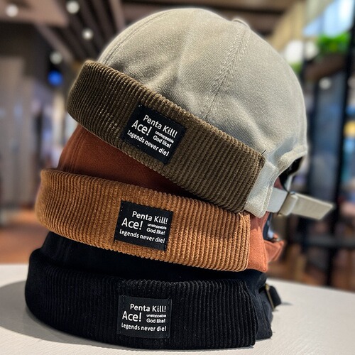 Corduroy Brimless Round Cap for Girls, Japanese Street Hip-Hop Trendy Gentleman Landlord Hat New Fashion Retro Brand Hat for Men
