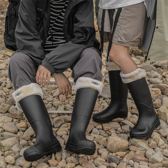 High-rise Rain Boots Women's Japanese Non-slip Waterproof Rain Boots for Couple Men's Long-barrel Car Washing Work Wear-resistant Rubber Shoes Fishing Water Shoes