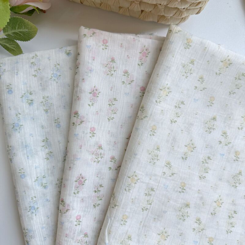 Cotton Fabric with Digital Print for Toothpick Strips, Korean Style Fresh Floral Fabric for Clothing, Dresses, Scarves, Square Scarves DIY