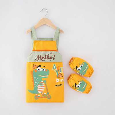 兒童圍裙套裝幼兒園小孩畫畫衣吃飯衣圍兜吊帶款罩衣帶袖套防水
