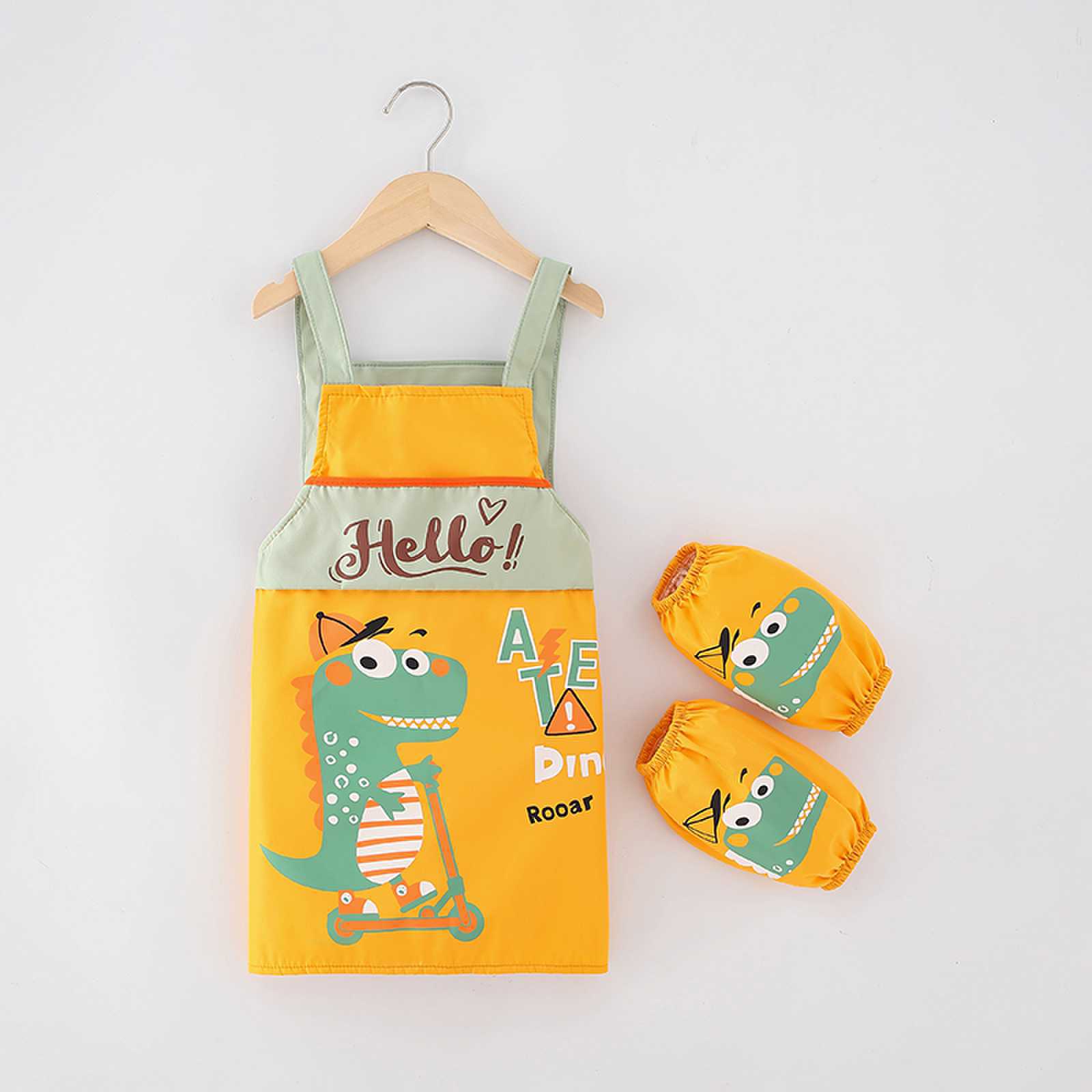 Children's apron set, kindergarten children's painting clothes, eating clothes, bib suspenders, smock with sleeves, waterproof