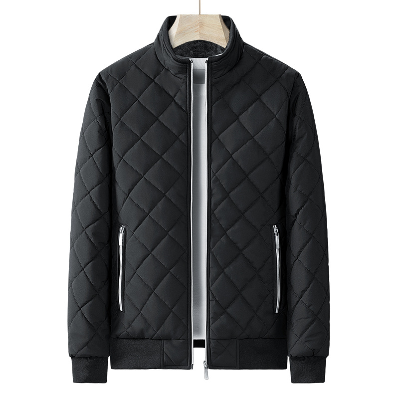 Abrigo de algodón popular transfronterizo para hombre, cuello alto, chaqueta con forro polar, abrigo de algodón a cuadros informal para jóvenes, chaqueta moderna a prueba de viento y cálida
