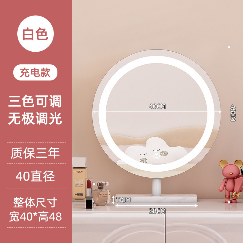 轻奢led带灯化妆镜台式桌面梳妆台宿舍卧室补光充电可旋转大镜子|undefined