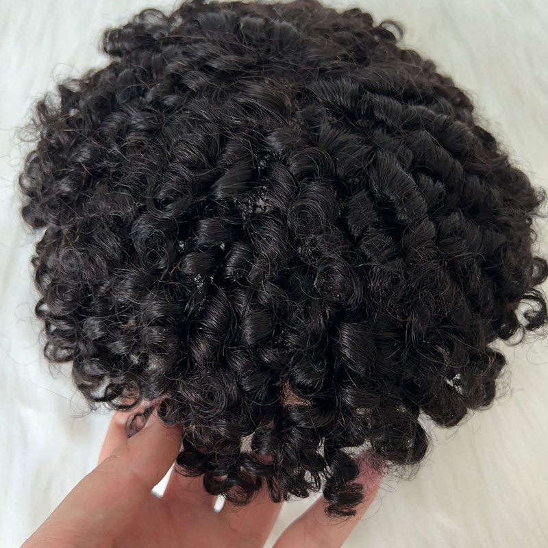 High-quality cross-border e-commerce natural realistic breathable full lace curl black men's hairpiece