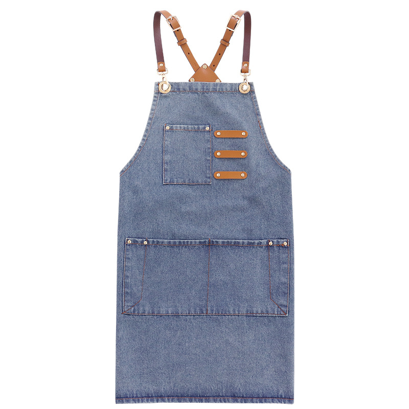 Transfronterizo Amazon lavado delantal denim logotipo personalizado una variedad de opciones barista ropa de trabajo delantal peluquería