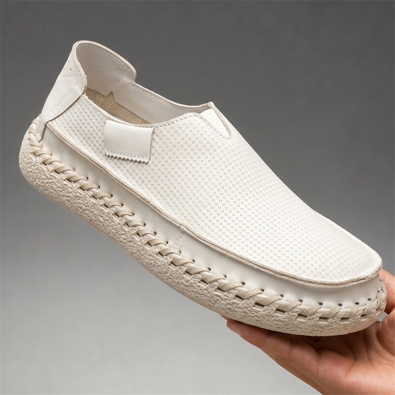 Summer perforated fashion slip-on shoes, summer slip-on lazy driving shoes, large size handmade shoes, cross-border wholesale