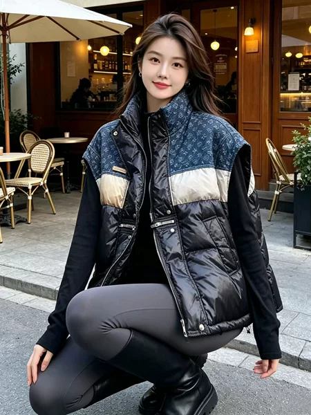 2026 Winter New Korean Style Women's Down Vest, Plus Size, Stand Collar, White Duck Down, B02