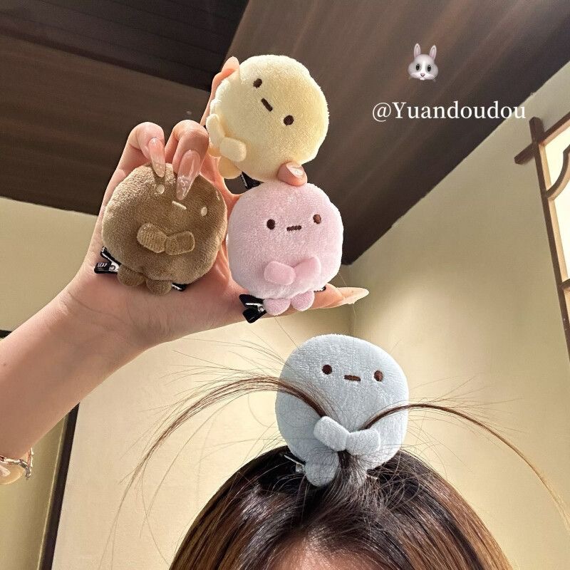 Cute Hairpin Corner Creature Four-Color Round Figurines in Pink, Blue, and Yellow, Gift for Good Friends, Plush Toy