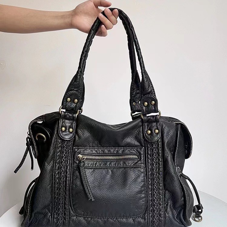 Hot-Selling Simple Washed Tote Bag, Large Capacity Work and Commuting Handbag, Women's Fashionable Shoulder Bag, Underarm Crossbody Bag