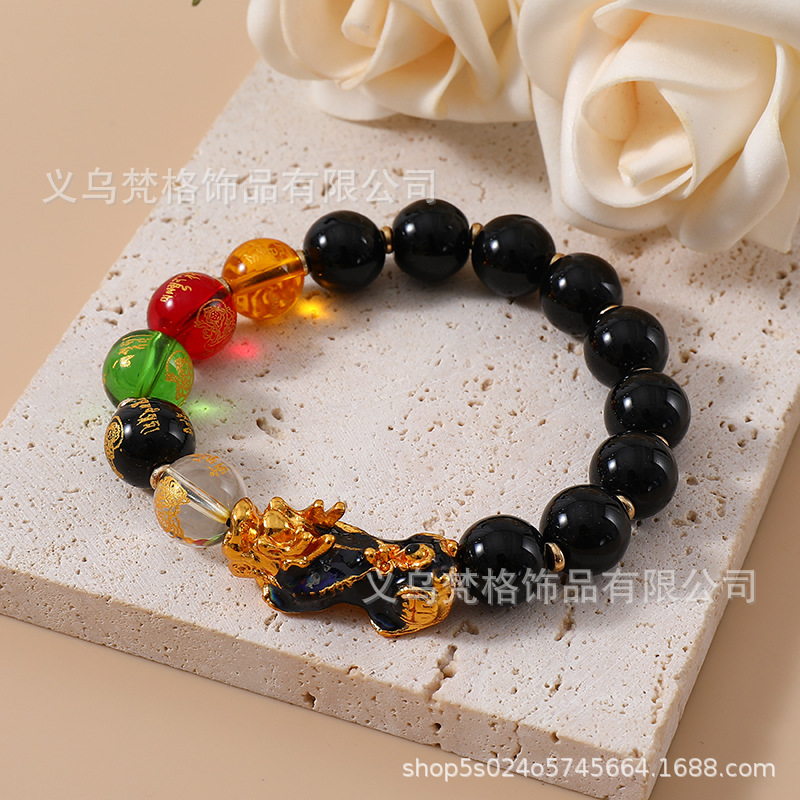 Imitación obsidiana pulsera chapada en oro mantra de seis palabras que preservan el color pulsera de cuentas de oro joyería de la suerte para los hombres