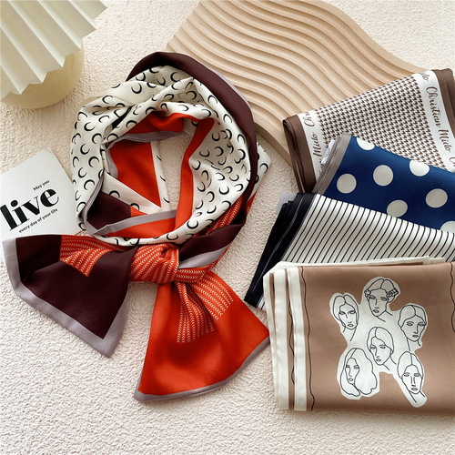 Long silk scarf for women, suitable for spring and autumn, stylish all-season scarf, narrow and long style hair tie, bag strap, temperament suit belt, fluttering scarf