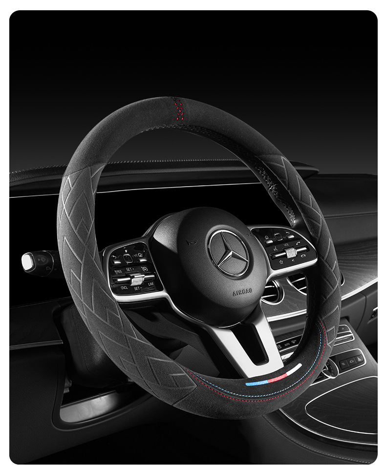 Car Steering Wheel Cover Plush Italian Suede Summer and Winter Leather Ultra-Thin Four-Season Anti-Slip Sweat-Absorbent Handlebar Cover