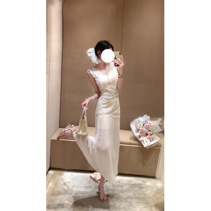 法式气质无袖背心连衣裙女2025夏季新款优雅收腰显瘦长裙裙子|undefined