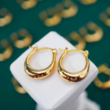 新款小众设计高级感耳饰18K黄金光面耳环U形网红耳钉素金时尚耳扣
