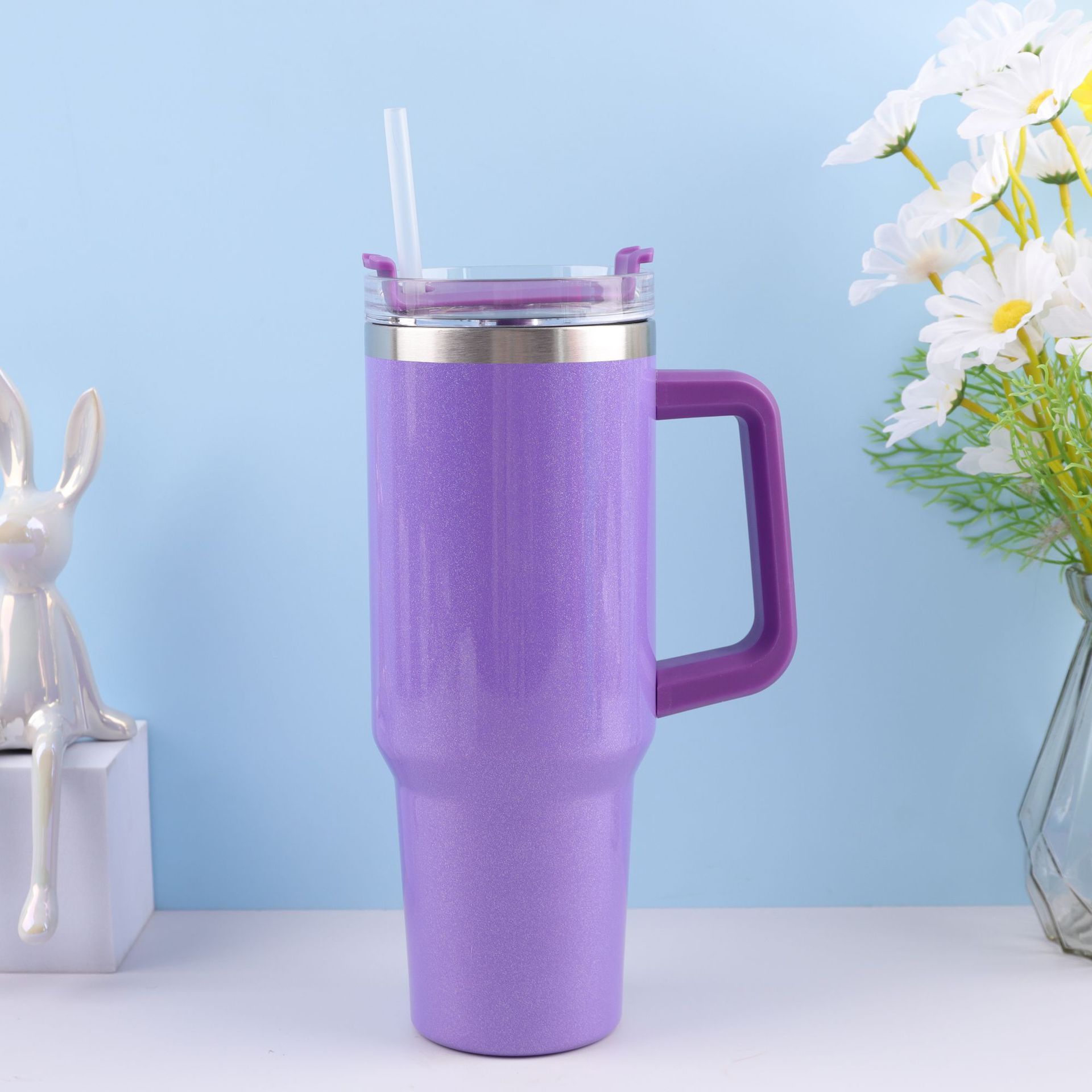 Cross-border 304 pintura del arco iris de acero inoxidable 40Oz Taza del coche paja gradiente hielo escudo Copa montado en el coche de gran capacidad termo taza