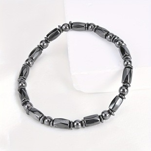 Cross-Border European and American Weight Loss Round Black Stone Magnetic Therapy Bracelet Health Care Magnetic Hematite Elastic Bracelet
