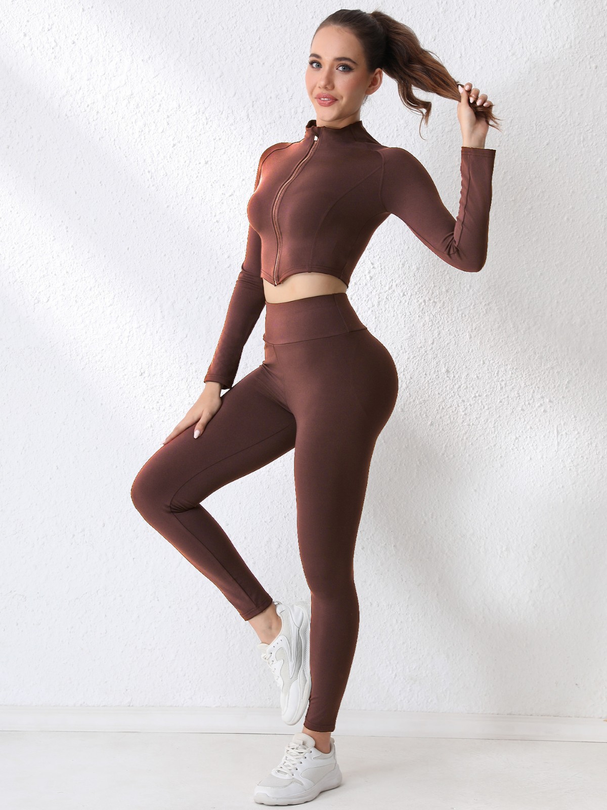 Transfronterizos europeos y estadounidenses nuevos trajes de deportes de secado rápido, delgados, apretados, elevados de cadera, trajes de yoga transpirables, mujeres image 1