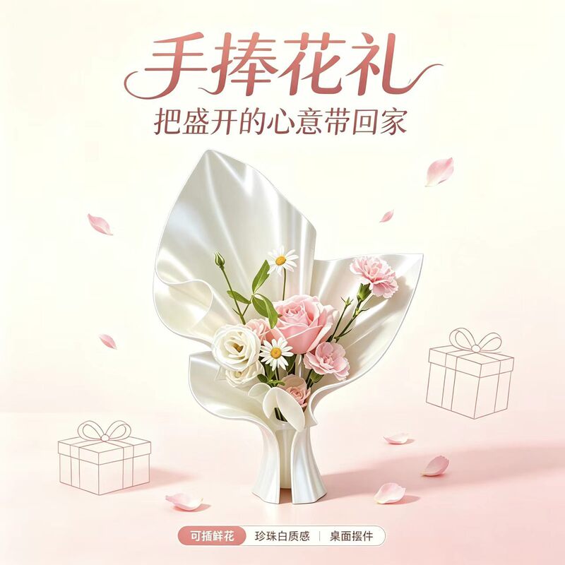 Bouquet packaging vase, 3D printed flower arrangement tool, romantic and luxurious, a gift for Valentine's Day, a small ornament for a girlfriend Bouquet packaging vase, 3D printed flower arrangement tool, romantic and luxurious, a gift for Valentine's Day, a small ornament for a girlfriend
