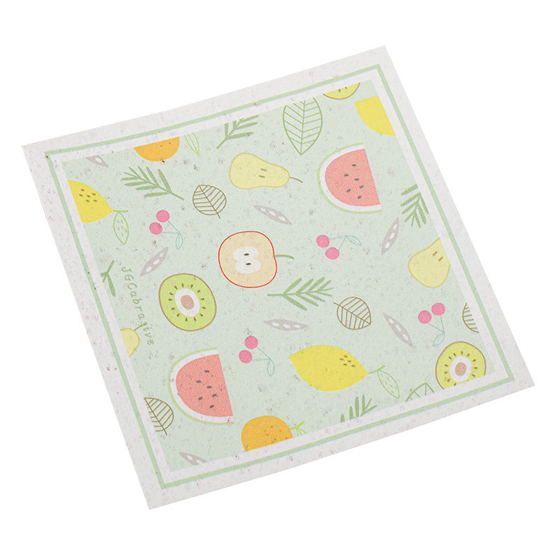 Pulpa de madera algodón trapo cocina absorbente dibujos animados descontaminación esponja paño estropajo fibra de madera paño plato toalla al por mayor