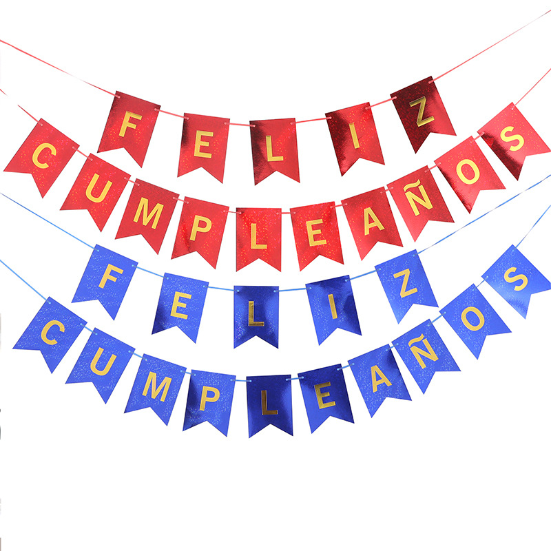 Feliz cumpleaños en español, cola de pez, bandera, láser, fiesta de cumpleaños en español, decoración de escena, fábrica de banderas colgantes al por mayor