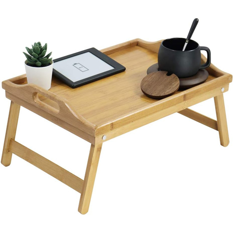 Bamboo Breakfast Tray with Feet, Small Bed Table, Foldableing Dinner Tray, Home Dormitory Wooden Computer Table Storage Tray