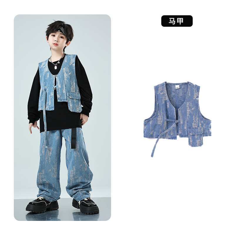 子供の街のダンスの公演服の男女の子供のカウボーイのスーツのジャズのダンスのhiphopの舞台のショーのファッションの服の長袖