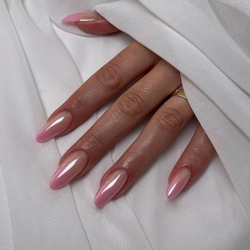 European and American New Wearing Armor Almond Short Pink Gradient Simple Nail Art Finished Coated Nail Patch Nail Patch
