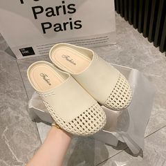 包头2025拖鞋女夏外新款透气镂空夏季厚底外穿增高编织脚蹬