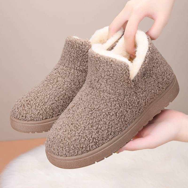 棉鞋女2025冬季新款加绒保暖妈妈棉鞋防滑一脚蹬中老年软底雪地靴
