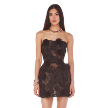 高端欧美女装新款性感修身抹胸连衣裙花朵装饰A字裙宴会晚礼服裙