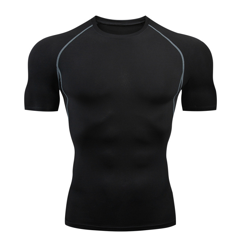 スポットフィットネス服メンズスポーツタイト半袖速乾服弾性ランニング Tシャツ圧縮サイクリングバスケットボールボトリングシャツ|undefined