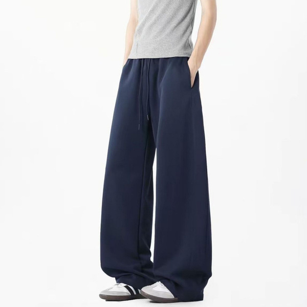 American High Street Versatile Sweatpants for Men and Women, Autumn Trendy Brand Patchwork Wide-Leg Sports Pants, Heavy Loose Casual Straight Pants