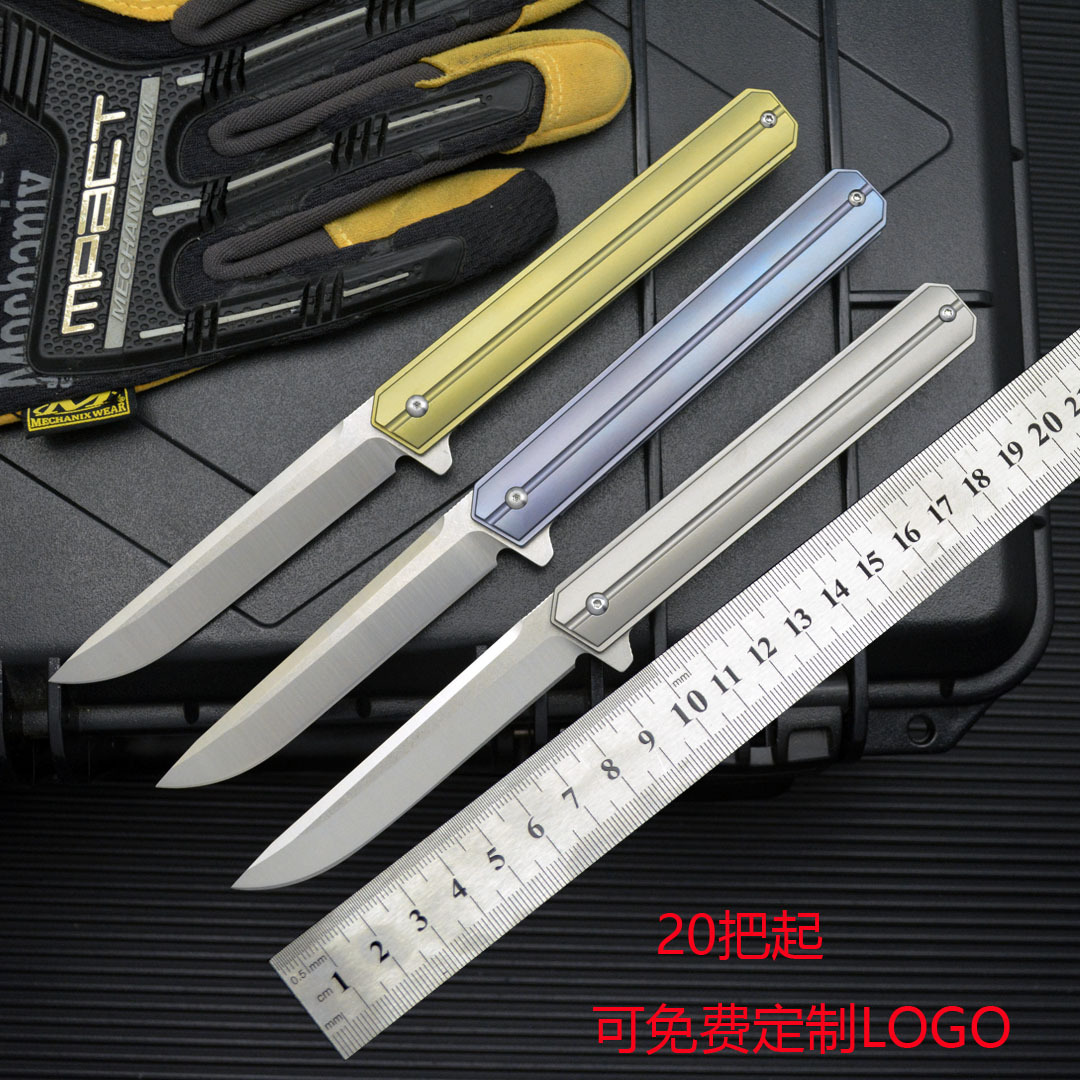 跨境热卖指挥官折叠刀D2钢钛合金折刀户外刀具露营求生小刀水果刀