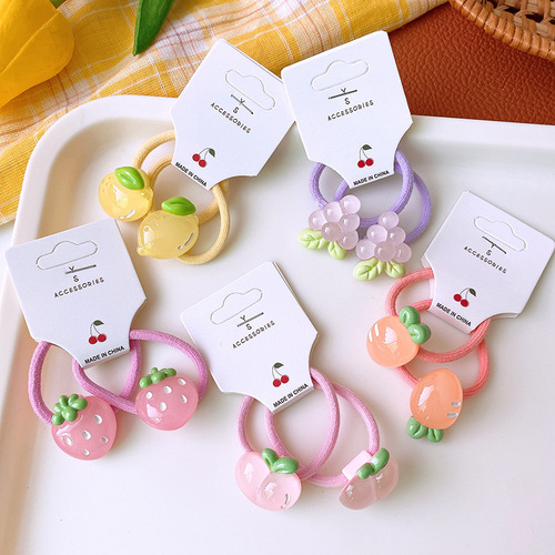 2 pieces of sweet and cute cartoon translucent fruit hair bands for babies with high elasticity and soft ponytail hair rope children's hair accessories