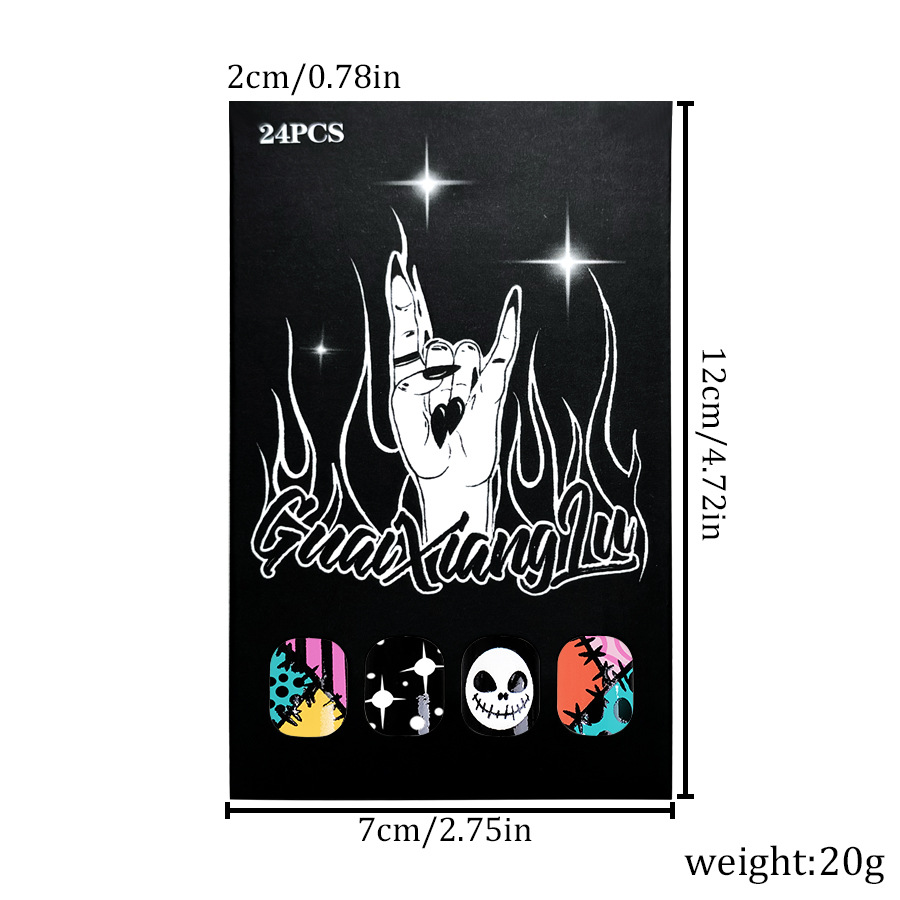 Short Glitter Shining Stars Halloween Thriller Skull 20.24 million Halloween Nail Art New Wear Armor 24 Pieces_voghion.com