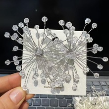 新娘韩式手工串珠水晶玻璃雪花造型耳环结婚纱礼服夸张耳钉饰品