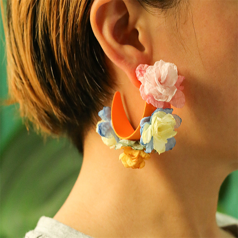 Moda Flor Tela Hecho A Mano Mujeres Aretes 1 Par display picture 3